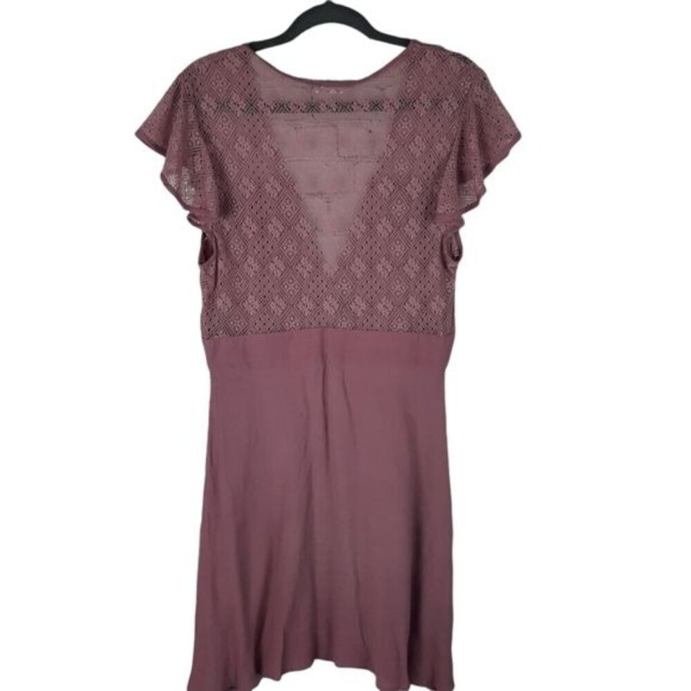 Free People Purple Short Sleeve Deep V-Neck Dress